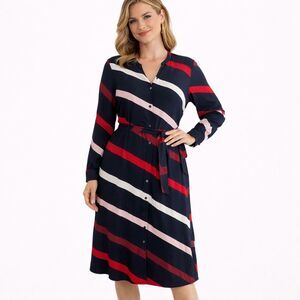 Hobbs London Ginnie Striped Shirt Dress Midi A-line 12